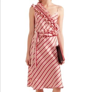 Maggie Marilyn
Women's Pink Convertible Ruffled Striped Silk-satin Dress  size S